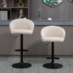 HOMCOM Bar Stools Set of 2, Swivel Counter Height Barstools with Back, Footrest, Adjustable Height, Beige - Image 19