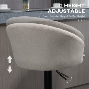 HOMCOM Bar Stools Set of 2, Swivel Counter Height Barstools with Back, Footrest, Adjustable Height, Beige - Image 5