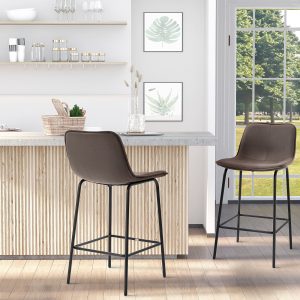 HOMCOM Bar Stools Set of 2, Upholstered Counter Height Bar Chairs, 26" (66 cm) Kitchen Stools with Steel Legs for Dining Area, Kitchen Aisle, Coffee - Image 1