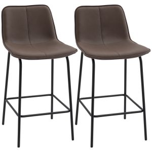 HOMCOM Bar Stools Set of 2, Upholstered Counter Height Bar Chairs, 26" (66 cm) Kitchen Stools with Steel Legs for Dining Area, Kitchen Aisle, Coffee - Image 2