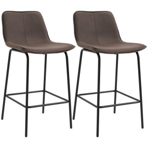 HOMCOM Bar Stools Set of 2, Upholstered Counter Height Bar Chairs, 26" (66 cm) Kitchen Stools with Steel Legs for Dining Area, Kitchen Aisle, Coffee - Image 11