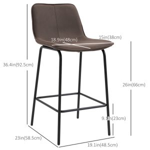 HOMCOM Bar Stools Set of 2, Upholstered Counter Height Bar Chairs, 26" (66 cm) Kitchen Stools with Steel Legs for Dining Area, Kitchen Aisle, Coffee - Image 3