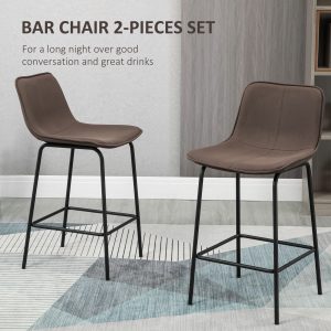 HOMCOM Bar Stools Set of 2, Upholstered Counter Height Bar Chairs, 26" (66 cm) Kitchen Stools with Steel Legs for Dining Area, Kitchen Aisle, Coffee - Image 4