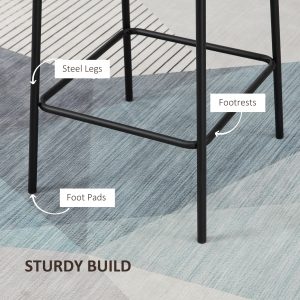 HOMCOM Bar Stools Set of 2, Upholstered Counter Height Bar Chairs, 26" (66 cm) Kitchen Stools with Steel Legs for Dining Area, Kitchen Aisle, Coffee - Image 6