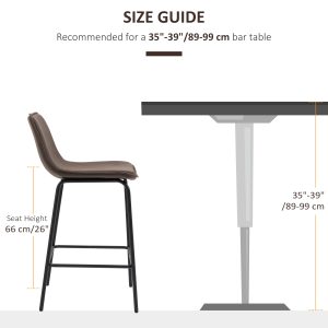 HOMCOM Bar Stools Set of 2, Upholstered Counter Height Bar Chairs, 26" (66 cm) Kitchen Stools with Steel Legs for Dining Area, Kitchen Aisle, Coffee - Image 7