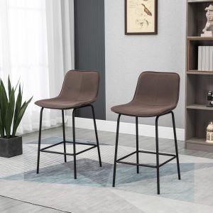 HOMCOM Bar Stools Set of 2, Upholstered Counter Height Bar Chairs, 26" (66 cm) Kitchen Stools with Steel Legs for Dining Area, Kitchen Aisle, Coffee - Image 8