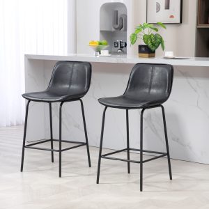 HOMCOM Bar Stools Set of 2, Upholstered Counter Height Bar Chairs, Kitchen Stools with Steel Legs - Image 1