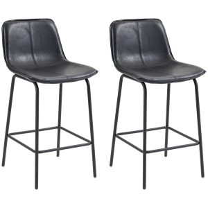 HOMCOM Bar Stools Set of 2, Upholstered Counter Height Bar Chairs, Kitchen Stools with Steel Legs - Image 2