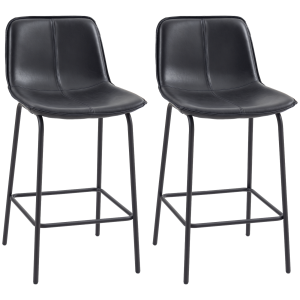HOMCOM Bar Stools Set of 2, Upholstered Counter Height Bar Chairs, Kitchen Stools with Steel Legs - Image 11