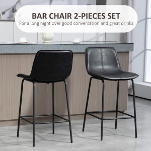 HOMCOM Bar Stools Set of 2, Upholstered Counter Height Bar Chairs, Kitchen Stools with Steel Legs - Image 4
