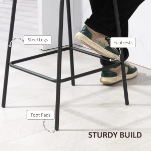 HOMCOM Bar Stools Set of 2, Upholstered Counter Height Bar Chairs, Kitchen Stools with Steel Legs - Image 6