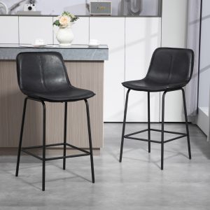 HOMCOM Bar Stools Set of 2, Upholstered Counter Height Bar Chairs, Kitchen Stools with Steel Legs - Image 7