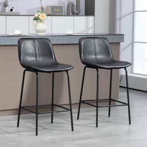 HOMCOM Bar Stools Set of 2, Upholstered Counter Height Bar Chairs, Kitchen Stools with Steel Legs - Image 8