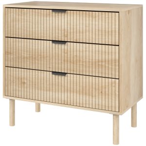 HOMCOM Bedroom Chest of Drawers, 3 Drawer Dresser with Fluted Panels and Solid Wood Legs, Storage Cabinet for Living Room, Oak - Image 2