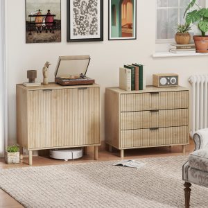 HOMCOM Bedroom Chest of Drawers, 3 Drawer Dresser with Fluted Panels and Solid Wood Legs, Storage Cabinet for Living Room, Oak - Image 12