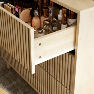 HOMCOM Bedroom Chest of Drawers, 3 Drawer Dresser with Fluted Panels and Solid Wood Legs, Storage Cabinet for Living Room, Oak - Image 15