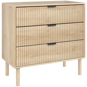 HOMCOM Bedroom Chest of Drawers, 3 Drawer Dresser with Fluted Panels and Solid Wood Legs, Storage Cabinet for Living Room, Oak - Image 16