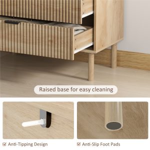 HOMCOM Bedroom Chest of Drawers, 3 Drawer Dresser with Fluted Panels and Solid Wood Legs, Storage Cabinet for Living Room, Oak - Image 6