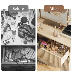 HOMCOM Bedroom Chest of Drawers, 3 Drawer Dresser with Fluted Panels and Solid Wood Legs, Storage Cabinet for Living Room, Oak - Image 7