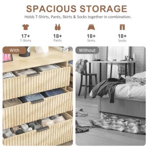 HOMCOM Bedroom Chest of Drawers, 6 Drawer Dresser with Fluted Panels and Solid Wood Legs, Storage Cabinet for Living Room, Oak - Image 5