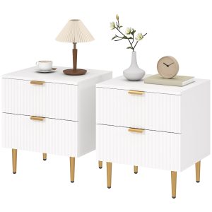 HOMCOM Bedside Table, Modern Nightstand with 2 Drawers, Side End Table with Metal Legs for Living Room, Bedroom, White - Image 9