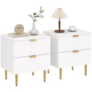 HOMCOM Bedside Table, Modern Nightstand with 2 Drawers, Side End Table with Metal Legs for Living Room, Bedroom, White - Image 18