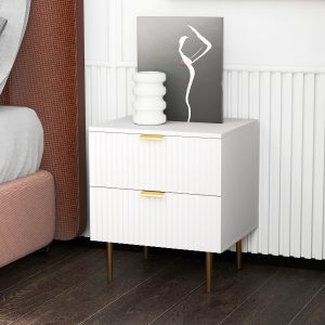HOMCOM Bedside Table, Modern Nightstand with 2 Drawers, Side End Table with Metal Legs for Living Room, Bedroom, White - Image 1