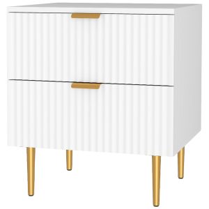 HOMCOM Bedside Table, Modern Nightstand with 2 Drawers, Side End Table with Metal Legs for Living Room, Bedroom, White - Image 2