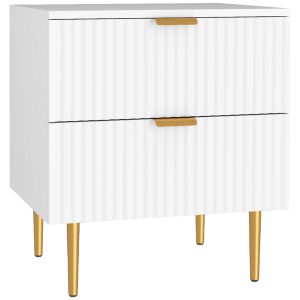 HOMCOM Bedside Table, Modern Nightstand with 2 Drawers, Side End Table with Metal Legs for Living Room, Bedroom, White - Image 22