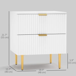 HOMCOM Bedside Table, Modern Nightstand with 2 Drawers, Side End Table with Metal Legs for Living Room, Bedroom, White - Image 3