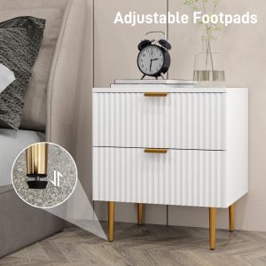 HOMCOM Bedside Table, Modern Nightstand with 2 Drawers, Side End Table with Metal Legs for Living Room, Bedroom, White - Image 18