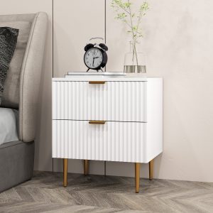 HOMCOM Bedside Table, Modern Nightstand with 2 Drawers, Side End Table with Metal Legs for Living Room, Bedroom, White - Image 8