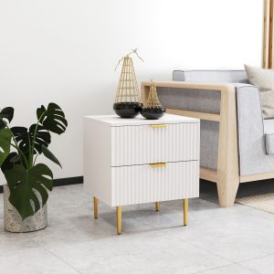 HOMCOM Bedside Table, Modern Nightstand with 2 Drawers, Side End Table with Metal Legs for Living Room, Bedroom, White - Image 9