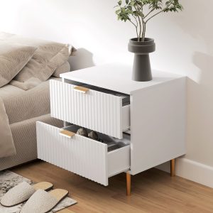HOMCOM Bedside Table, Modern Nightstand with 2 Drawers, Side End Table with Metal Legs for Living Room, Bedroom, White - Image 10