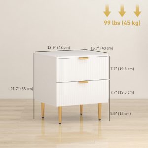 HOMCOM Bedside Table, Modern Nightstand with 2 Drawers, Side End Table with Metal Legs for Living Room, Bedroom, White - Image 10