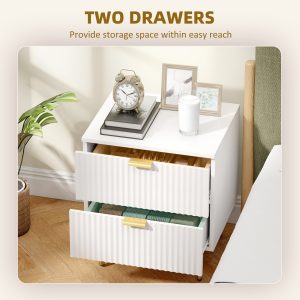 HOMCOM Bedside Table, Modern Nightstand with 2 Drawers, Side End Table with Metal Legs for Living Room, Bedroom, White - Image 12