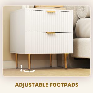 HOMCOM Bedside Table, Modern Nightstand with 2 Drawers, Side End Table with Metal Legs for Living Room, Bedroom, White - Image 14