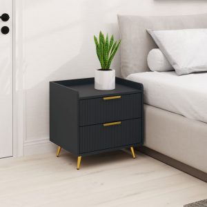 HOMCOM Bedside Table, Nightstand with 2 Drawers, Side End Table with Metal Legs for Bedroom, Black - Image 1