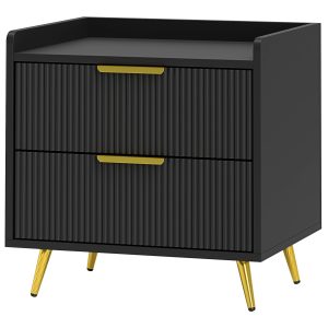 HOMCOM Bedside Table, Nightstand with 2 Drawers, Side End Table with Metal Legs for Bedroom, Black - Image 2
