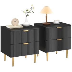 HOMCOM Bedside Table Set of 2, Modern Nightstand with 2 Drawers, Side End Table with Metal Legs for Living Room, Bedroom, Black - Image 17