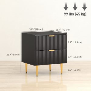 HOMCOM Bedside Table Set of 2, Modern Nightstand with 2 Drawers, Side End Table with Metal Legs for Living Room, Bedroom, Black - Image 9