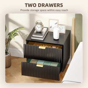 HOMCOM Bedside Table Set of 2, Modern Nightstand with 2 Drawers, Side End Table with Metal Legs for Living Room, Bedroom, Black - Image 11