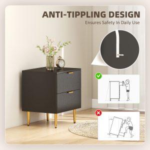 HOMCOM Bedside Table Set of 2, Modern Nightstand with 2 Drawers, Side End Table with Metal Legs for Living Room, Bedroom, Black - Image 12