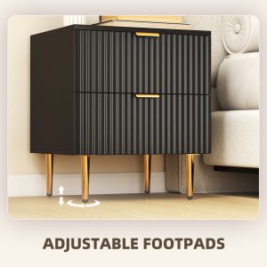 HOMCOM Bedside Table Set of 2, Modern Nightstand with 2 Drawers, Side End Table with Metal Legs for Living Room, Bedroom, Black - Image 13