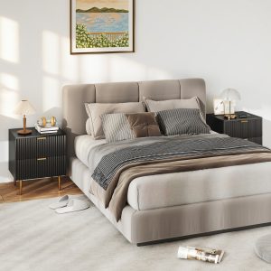 HOMCOM Bedside Table Set of 2, Modern Nightstand with 2 Drawers, Side End Table with Metal Legs for Living Room, Bedroom, Black - Image 14