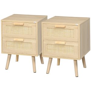 HOMCOM Boho Design Nightstand Set of 2, Side End Table with 2 Drawers for Living Room, Bedroom - Image 12
