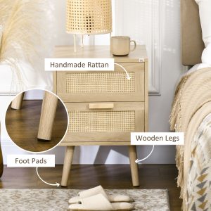 HOMCOM Boho Design Nightstand Set of 2, Side End Table with 2 Drawers for Living Room, Bedroom - Image 6