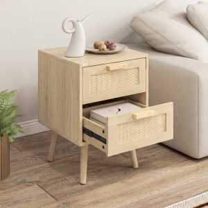 HOMCOM Boho Design Nightstand Set of 2, Side End Table with 2 Drawers for Living Room, Bedroom - Image 13