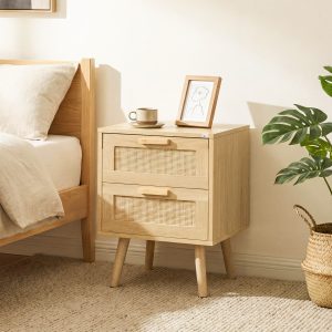 HOMCOM Boho Design Nightstand Set of 2, Side End Table with 2 Drawers for Living Room, Bedroom - Image 14