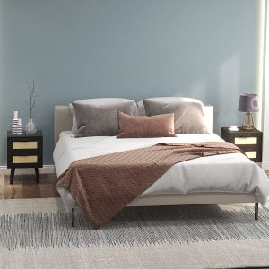 HOMCOM Boho Nightstands Set of 2, Bedside Tables with 2 Drawers for Living Room, Bedroom, Black - Image 1